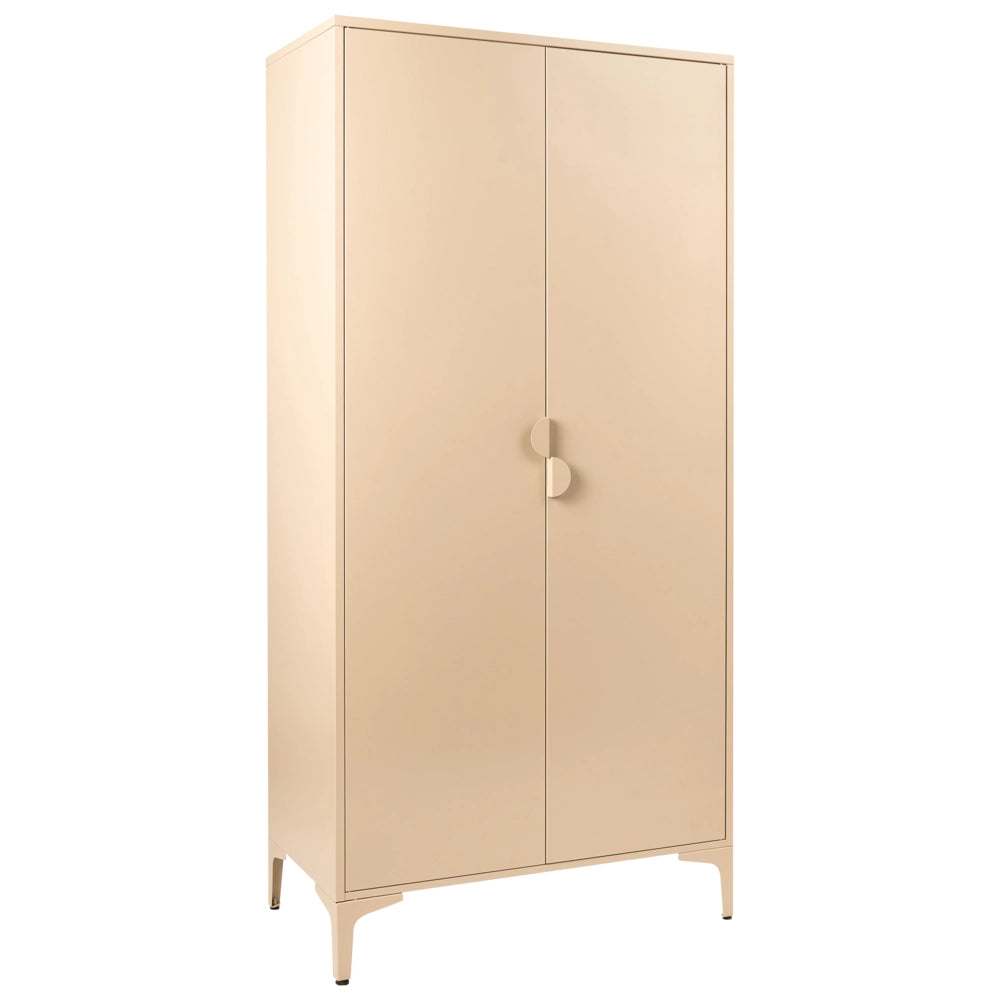 Mobile contenitore in acciaio beige chiaro con 2 ante e 3 ripiani design industriale per ufficio domestico tonalità Cashmere