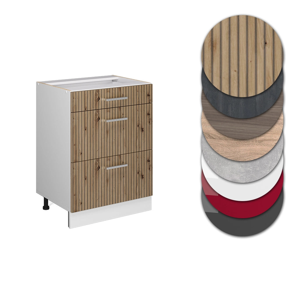 Vicco Mobiletto base per cucina Rovere artigianale 60 cm con cassetti PL Marmo