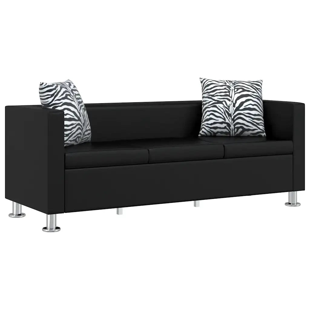 Divano | Divano da soggiorno | Sofa a 3 Posti in Similpelle Nero