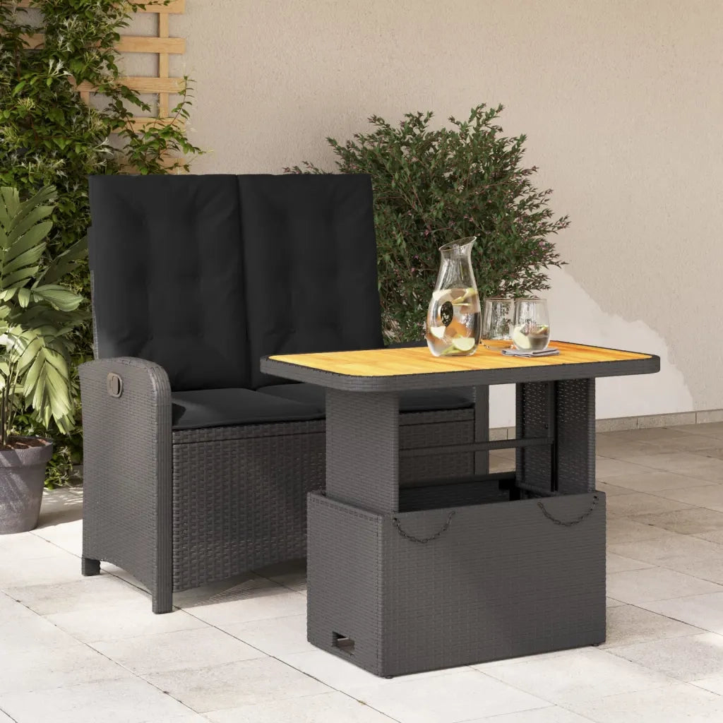 Set da Pranzo da Giardino 2 pz con Cuscini Nero in Polyrattan 3277334