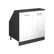 Mobile cucina sottotetto R-Line Bianco lucido/Antracite 80 cm con 2 porte, carcassa 60 cm profondità Vicco