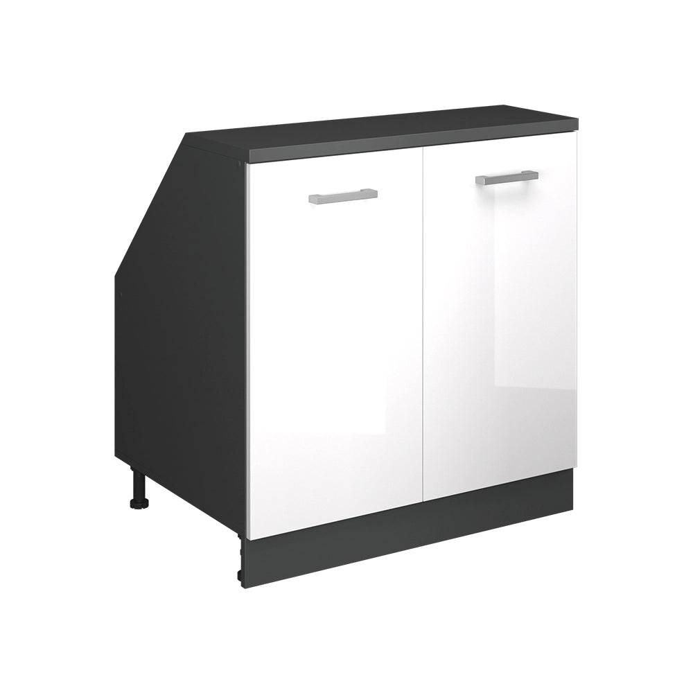 Mobile cucina sottotetto R-Line Bianco lucido/Antracite 80 cm con 2 porte, carcassa 60 cm profondità Vicco