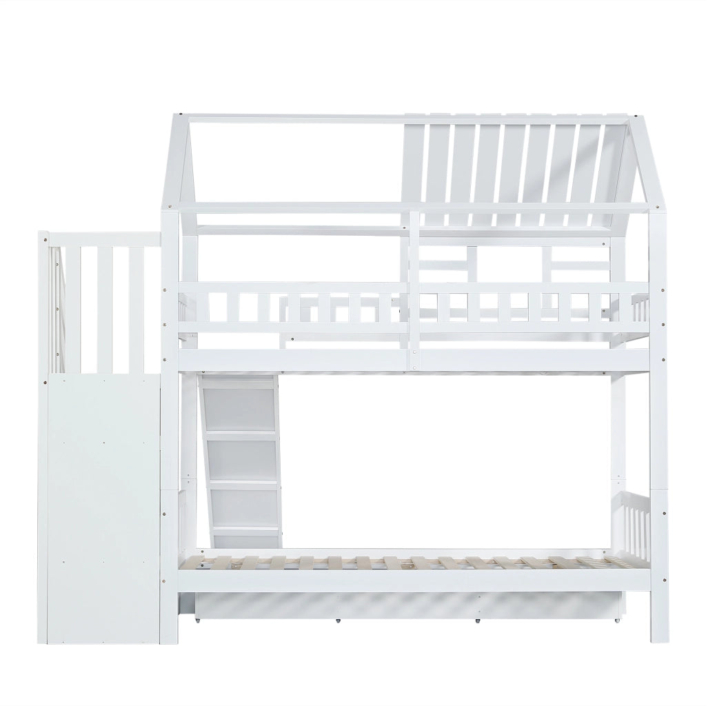 DESMIU Letto a Castello 2 Posti con Scala Contenitore, Scivolo e Cassetto 90 × 200 cm, senza Materasso