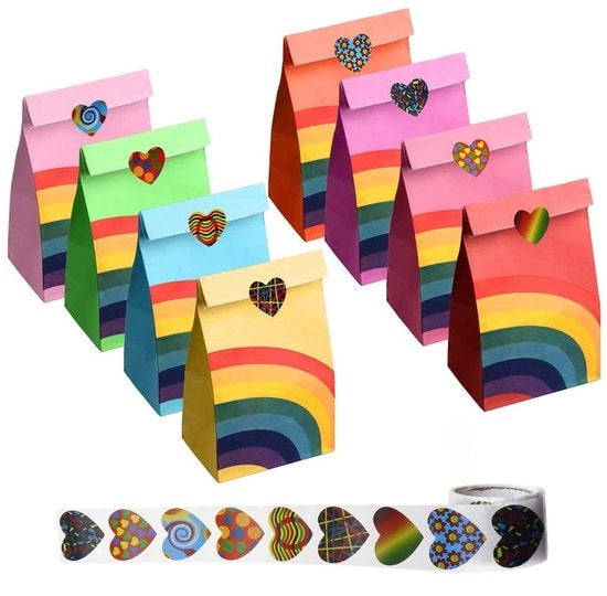 Zaino di Papiro 40 Unità - 8 Colori - 22 x 11,8 x 7,9 cm - Confezione - Festa di Compleanno Bambino - Baby Shower - Sticker a Forma di Cuore - Zainetto di Regalo