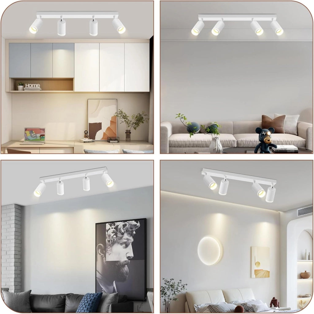 ZMH Faretto da soffitto Bianco 4 Luci GU10 Orientabile da Interno in Metallo per Soggiorno Corridoio Senza Lampadine