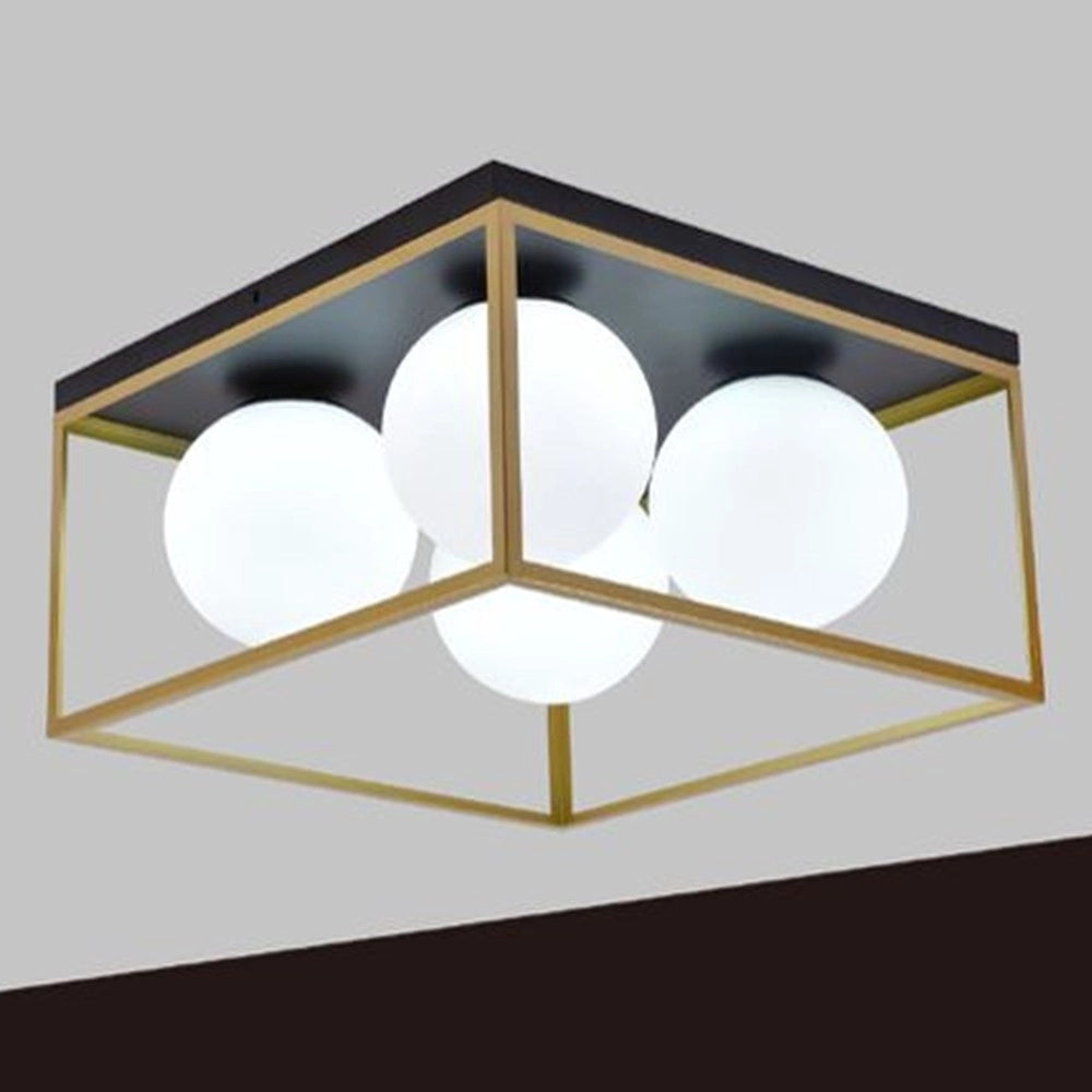Trade Shop - Plafoniera Da Soffitto Lampada In Metallo Nero Bronzo Con 4 Sfere Vetro G9 C76-4 -