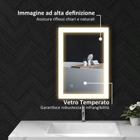 Specchio da Bagno 70x3x50 cm Illuminato a LED 3 Tonalità Cornice in Alluminio Nero