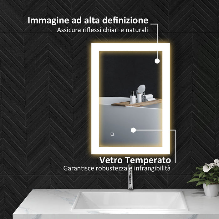Specchio da Bagno 70x3x50 cm Illuminato a LED 3 Tonalità Cornice in Alluminio Nero