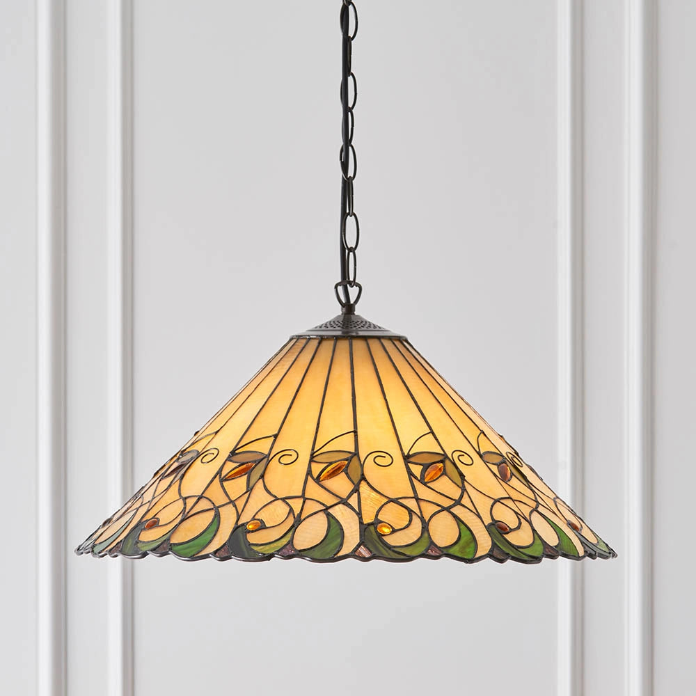 Lampada a sospensione Tiffany Jamelia vetro ambra 3xE27