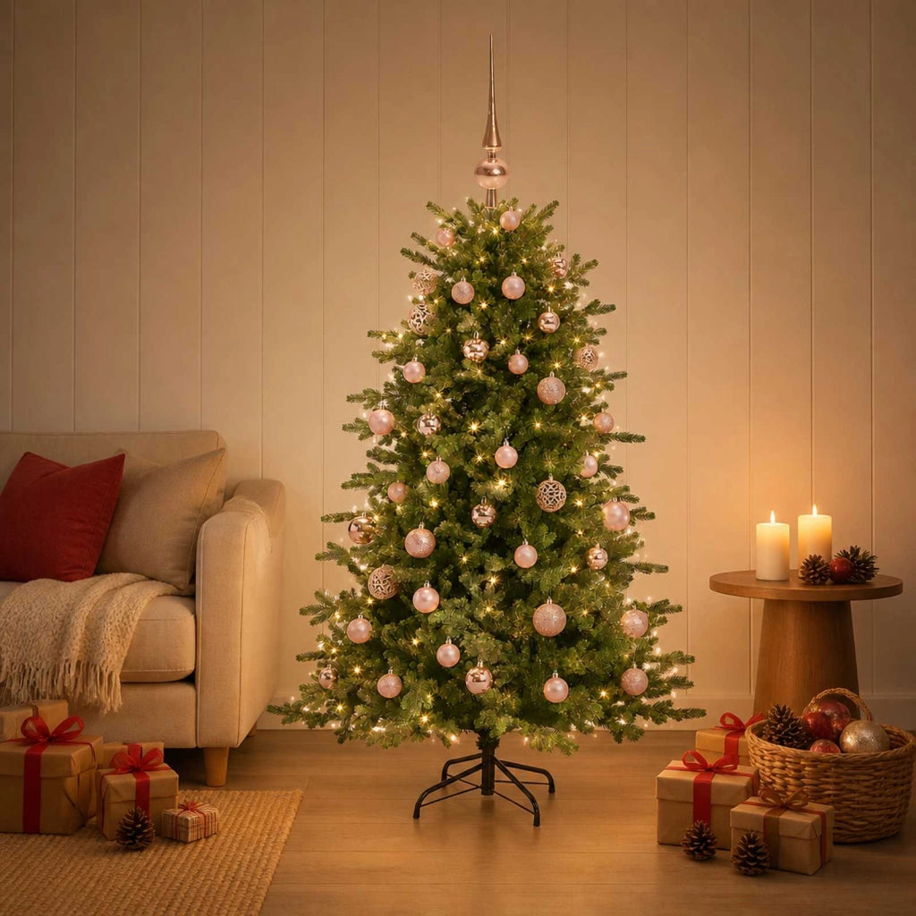 Albero di Natale artificiale con palline 120 cm 150 LED 3465789