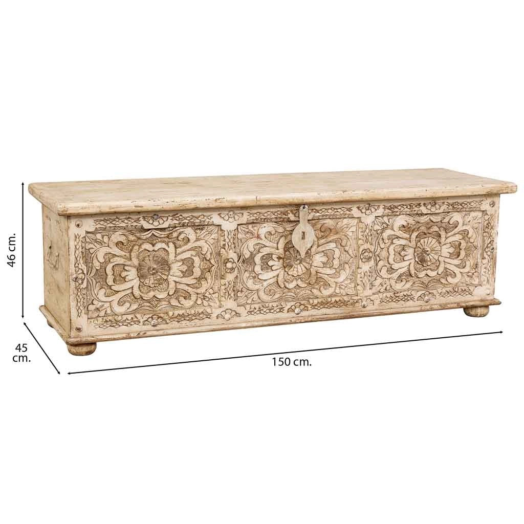 Baúl de madera artesanal beige 150x45x46h cm