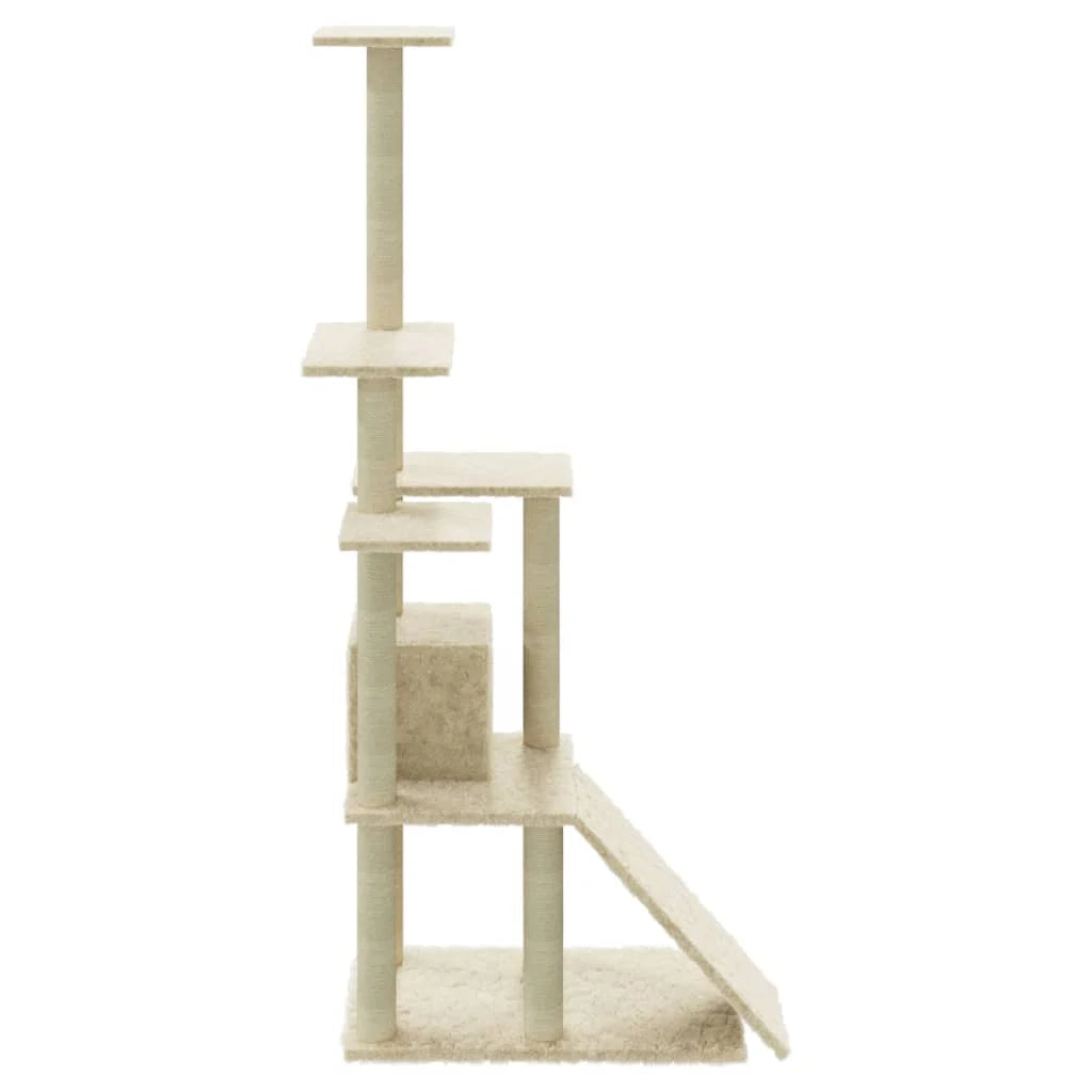 Tiragraffi per gatti torre per arrampicata giocattolo piattaforma per arrampicata con tiragraffi in sisal 155 cm crema 02_0022489