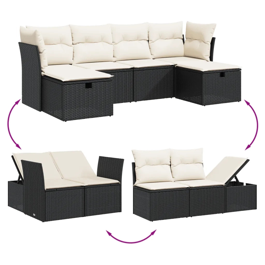 Set Divano da Giardino 6 pz con Cuscini Nero in Polyrattancod mxl 92989