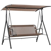 Dondolo da Giardino Terrazza 3 Posti con Tettuccio Regolabile in Metallo e Texteline 172x110x155cm Marrone