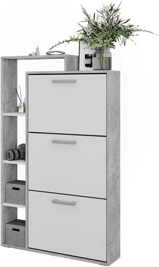 Scarpiera da ingresso Orlando, Bianco/cemento, 80 x 128.3 cm con 3 scomparti incernierati