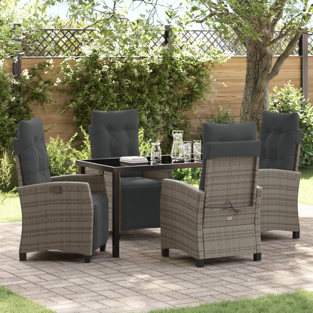Set da Pranzo da Giardino 5 Pezzi Grigio in Polyrattan