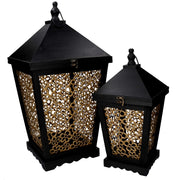 Lanterna legno 1-2 fiori oro e nero cm 32x32h62