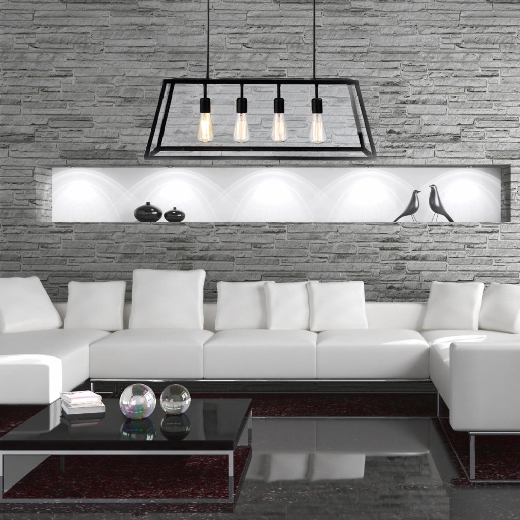 Lampadario Finland nero 4xE27 vetro alluminio Polux