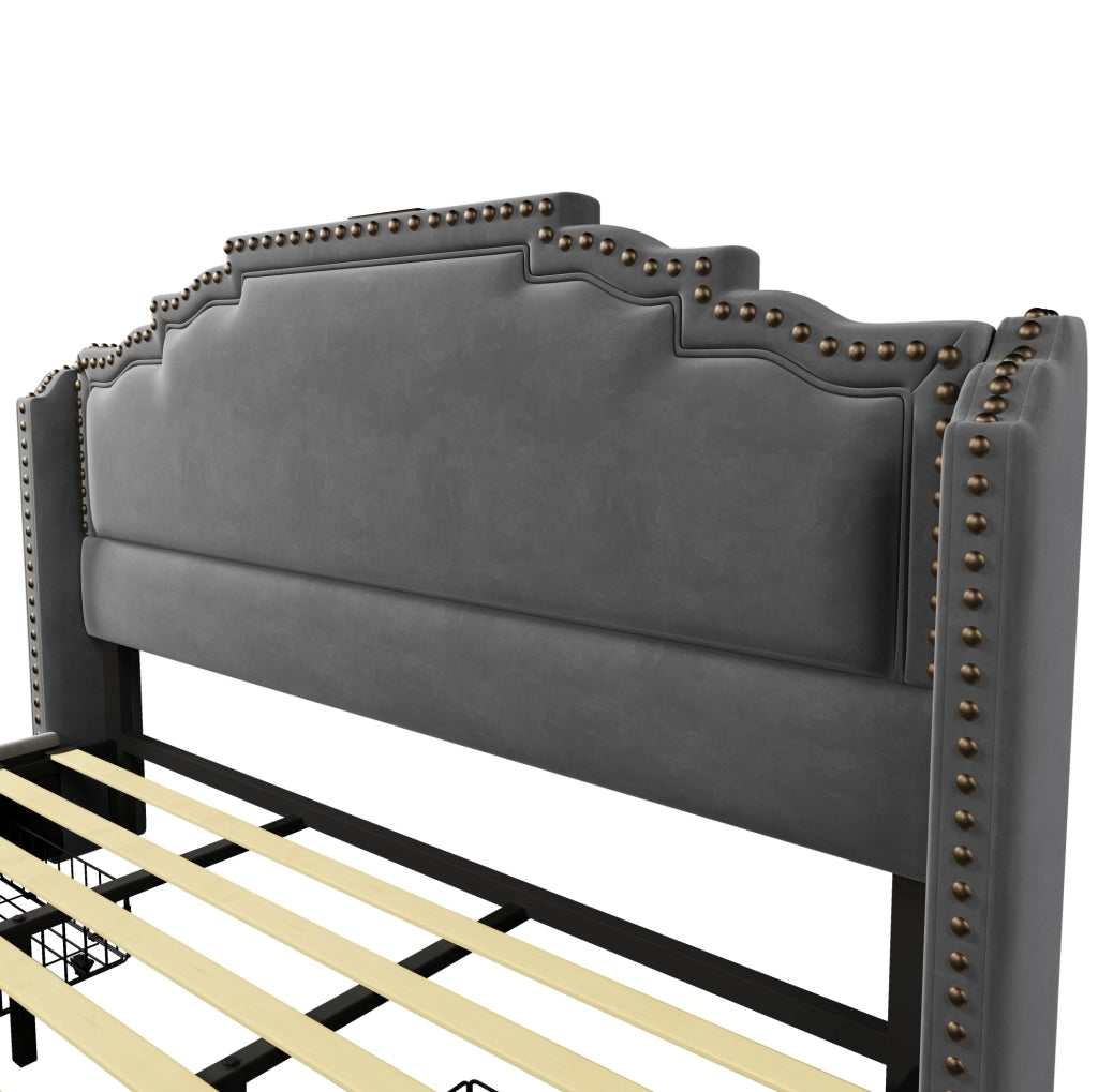 Letto matrimoniale 180x200 con 4 cassetti, LED e porte USB-C