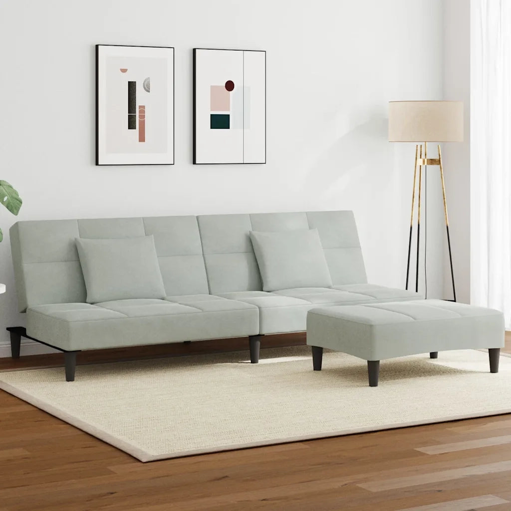 Divano Letto a 2 Posti con Poggiapiedi-Sofa Letto 2 Posti-Daybed Grigio Chiaro in Velluto 451881