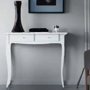 Consolle entratina sagomata in legno massiccio con cassetti mod kate Shabby chic bianca