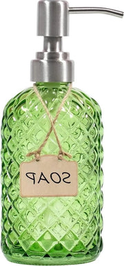 Dispensatore di sapone in vetro con pompa in acciaio inossidabile - verde - per bagno e cucina