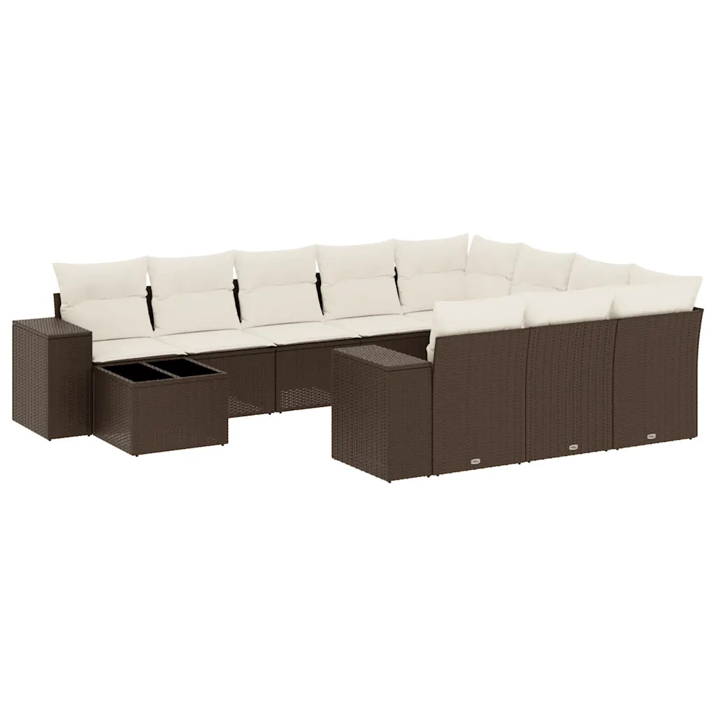 Set Divani da Giardino 11 pz con Cuscini Polyrattan Marrone 3223132