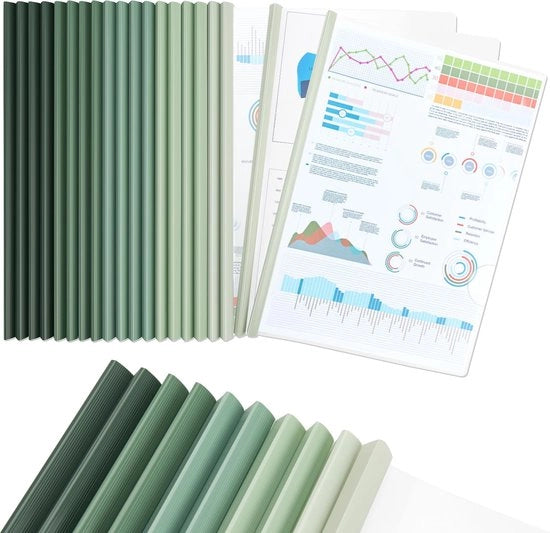20 A4 klemrails, larghezza 10 mm, A4 klemmap con 90 vel capacità di chiusura, per organizzatori di ufficio, scuola, dossier e documenti