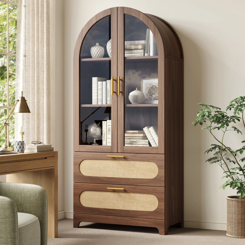 Libreria con Vetrina ad Arco e Cassetti ¨C MINIMAL ¨C Noce, 175x80x40cm