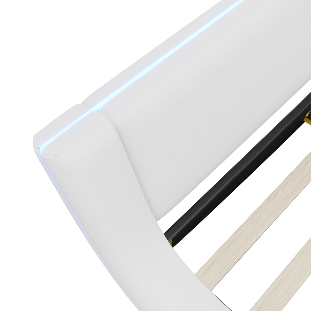 LETTO Basso 140x200 cm PU Bianco con LED Ambientale