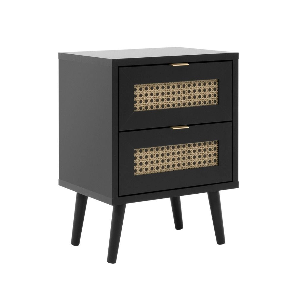 Comodino 2 cassetti con frontali effetto vimini Vienna61A colore nero