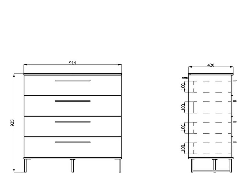 Porzio, Cassettiera 4 Cassetti, 91.5x42x95h cm Marrone Rovere Nodi