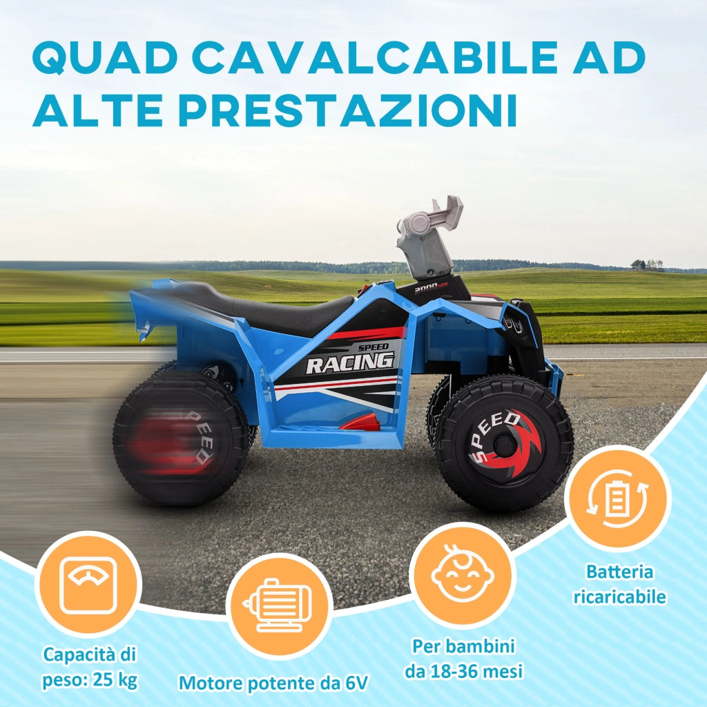 EasyComfort Quad per Bambini 18-36 Mesi in PP e Metallo, Velocità max 2.5 km/h, 70x41.5x48.5 cm, Blu Grigio e Nero