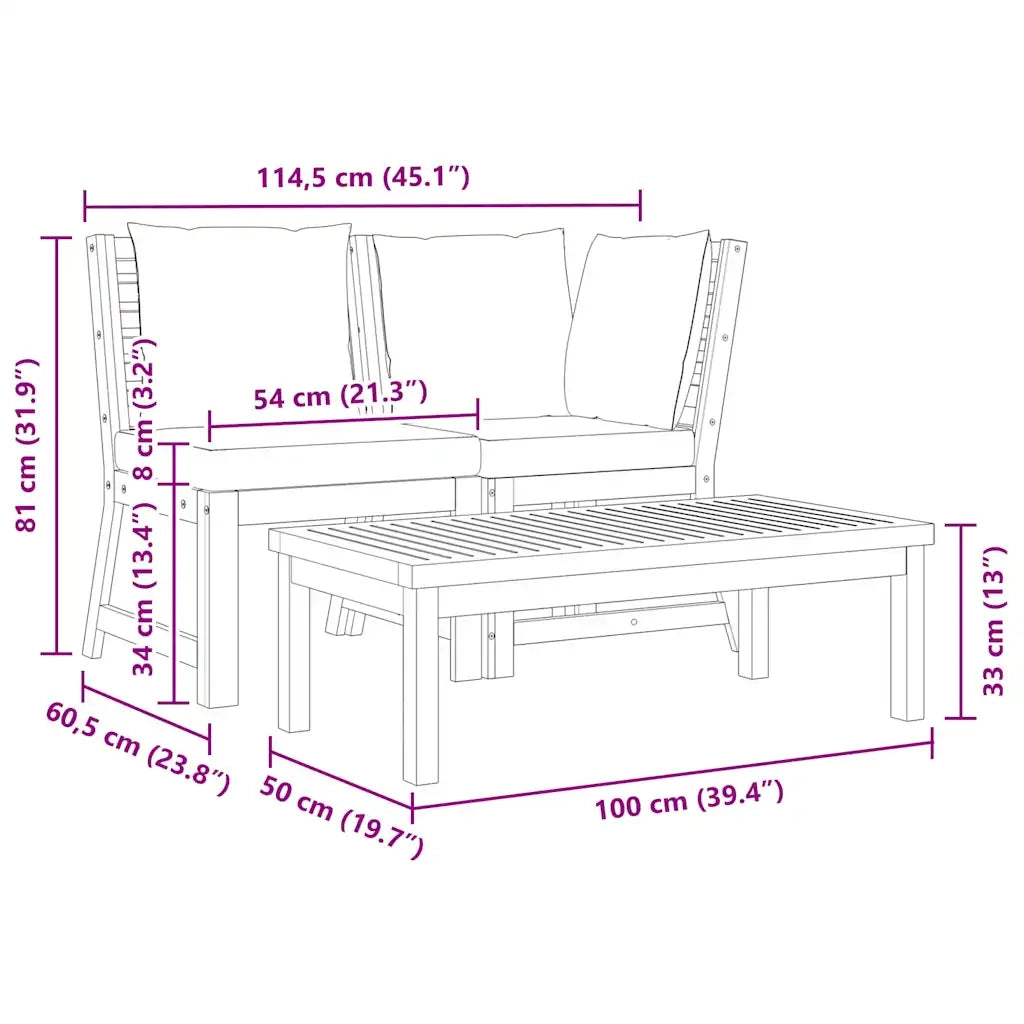 Salotto da Giardino-Set Divani da Giardino 3 pz con Cuscini Crema in Legno Acacia 327783