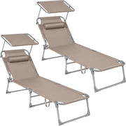 SONGMICS Lettini Prendisole, Set di 2 Sedie a Sdraio Pieghevole, 193 x 53 x 29 cm, Portata 150 kg, Poggiatesta Parasole Schienale Reclinabile, per Terrazzo Piscina Giardino, Tortora GCB192K02