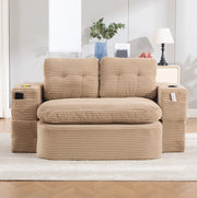 Poltrona letto 2 in 1 in velluto a coste kaki con portabevande