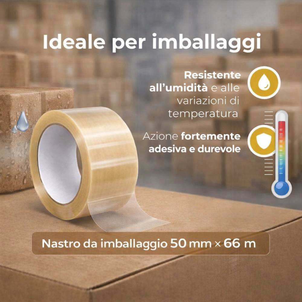 Nastro adesivo silenzioso trasparente 50mm x 66mt per imballaggio