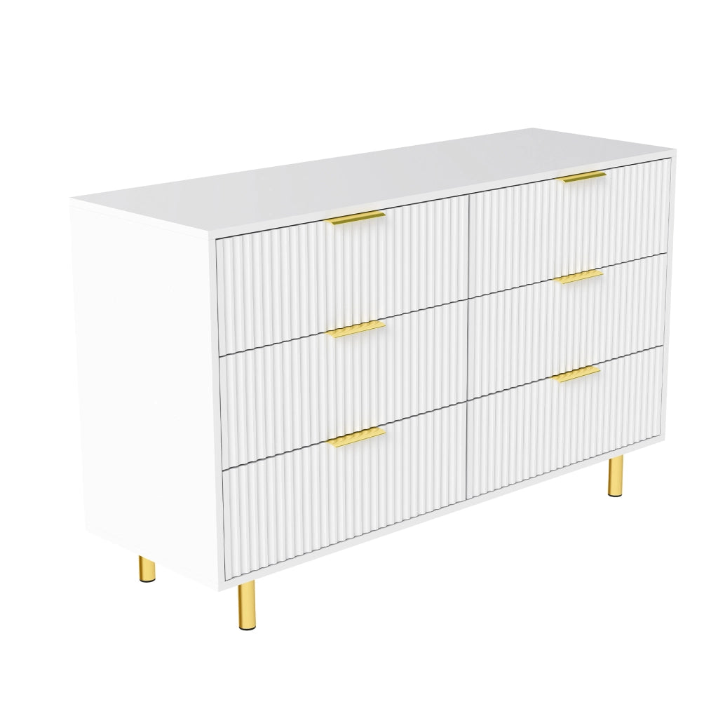 Cassettiera 6 Cassetti con Design Moderno ¨C Xylo ¨C Bianco e Oro 120x40x72