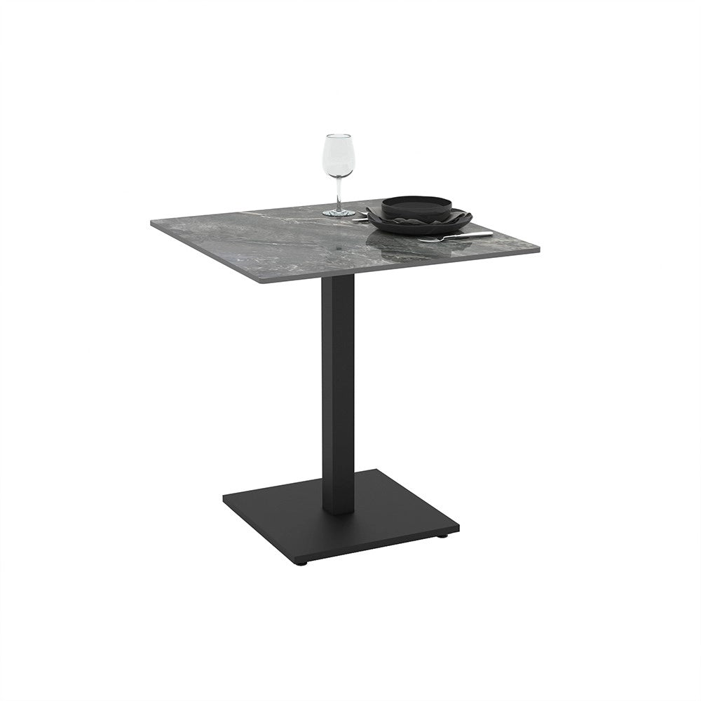 Tavolo quadrato Elora 70x70 con piano in ceramica effetto marmo grigio e struttura nera set 2 pz