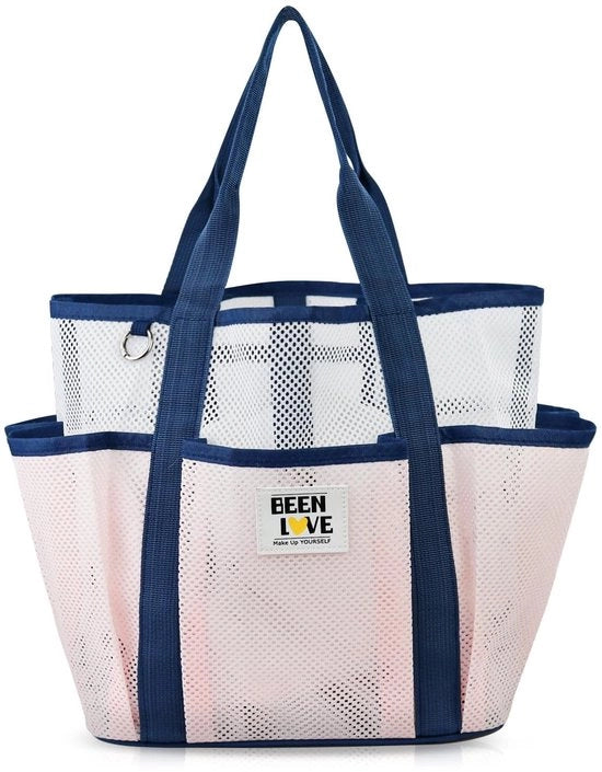 Tas da bagno in mesh con 8 compartimenti, 14 litri, maniglia corta, tas da doccia, leggero, bagno portatile per spiaggia, campeggio, uso domestico