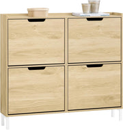Scarpiera Salvaspazio Slim da Ingresso – Mobile Portascarpe con 4 Ante a Ribalta Regolabili in Legno – Armadio Scarpiera Alta e Stretta per Bagno o Corridoio, 100x19x91 cm，Naturale, FSR100-N