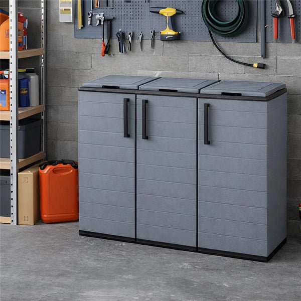 ARMADIO PATTUMIERA BASSO IN PLASTICA 3 SCOMPARTI DIMENSIONI 102X37XH 84 CM 300 LT