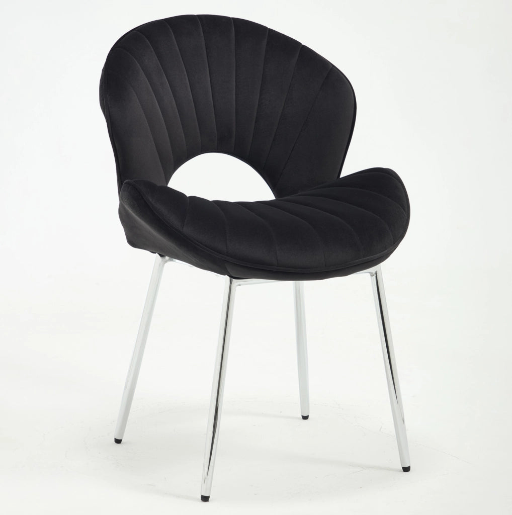 Sedia da pranzo in velluto nero senza braccioli; struttura in metallo; 66 x 55;5 x 53;5 cm