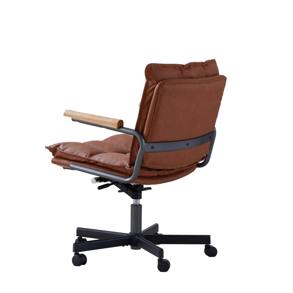 Sedia da ufficio girevole in pelle sintetica marrone; ergonomica e regolabile in altezza