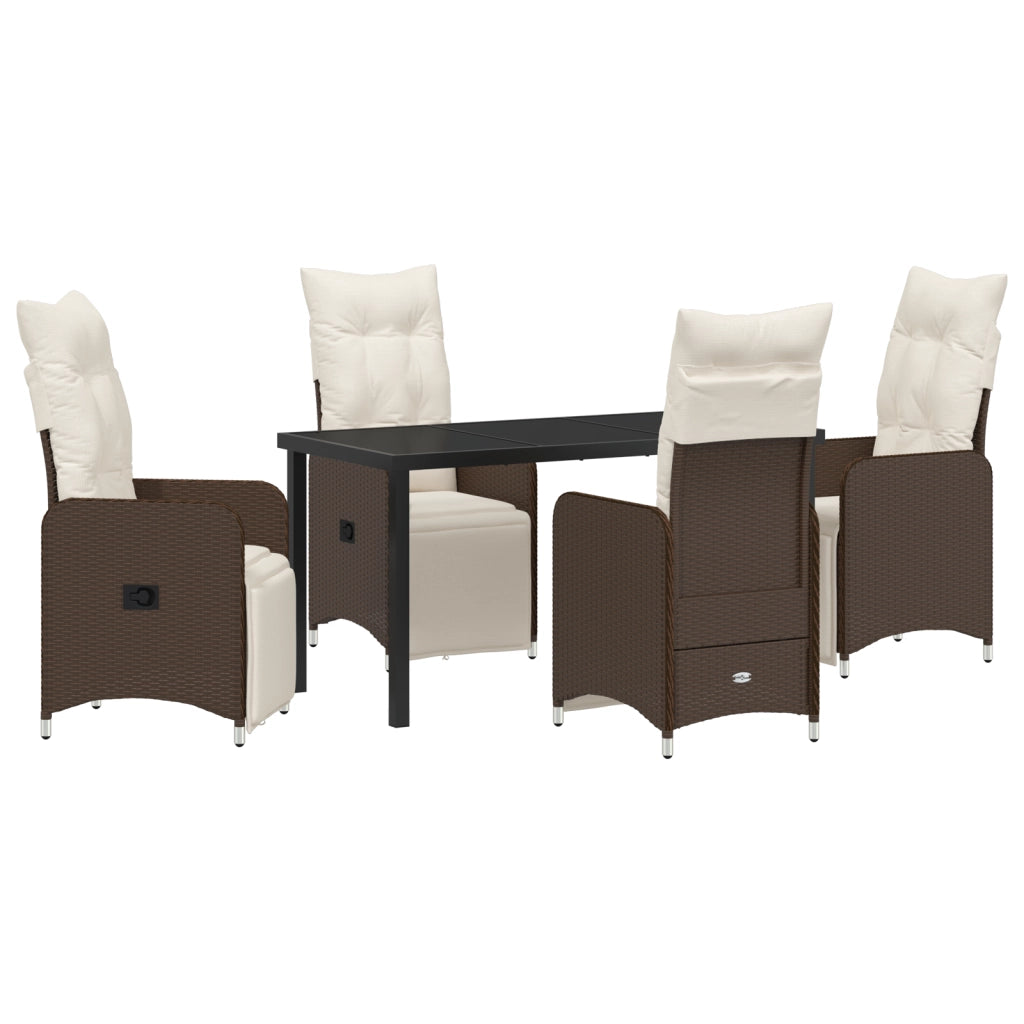 Set da Pranzo da Giardino 5 Pezzi con Cuscini Marroni in Polyrattan