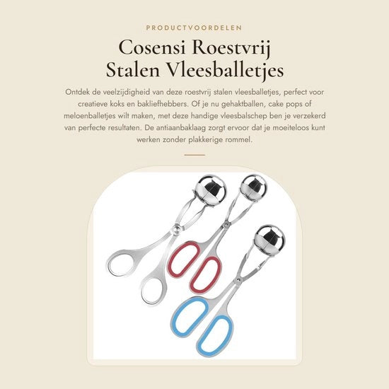Fabbricante di palline di carne - 3 pezzi - rivestimento antiscivolo - ergonomico - per palline di dolce/Isole di gelato - 2 dimensioni - argento/rosso/azzurro - macchina per fare palline di carne