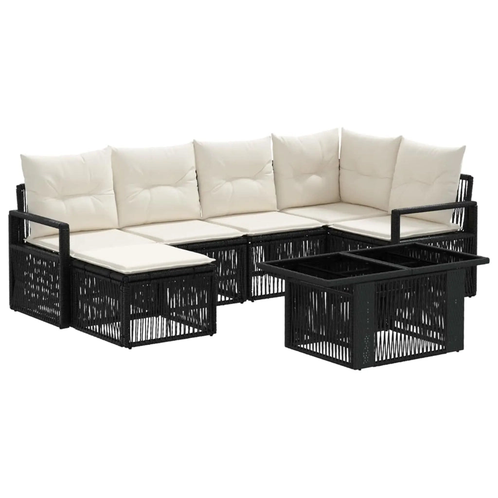 Set Divano da Giardino 7 pz Nero e Bianco Crema polyrattan 3437128