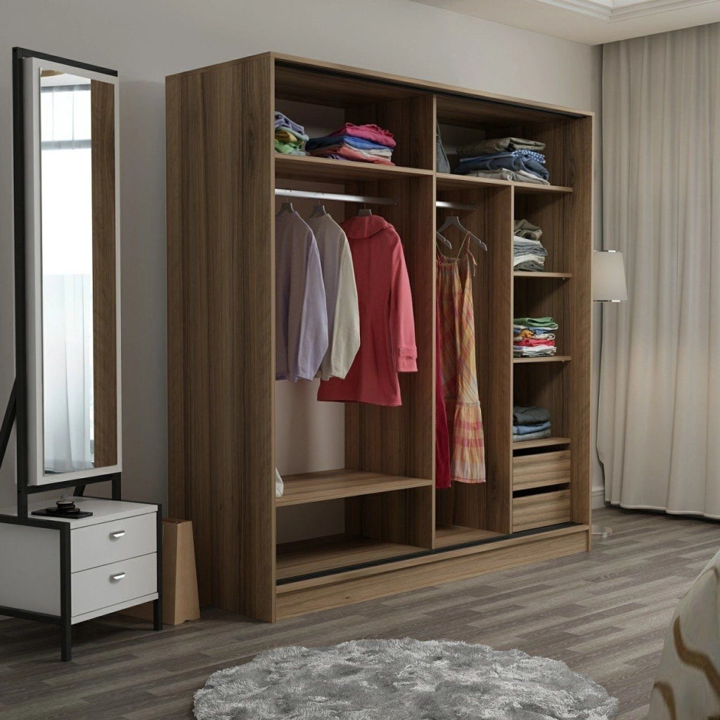 Armadio Camera da Letto Rovolon, Guardaroba 2 Ante Appendiabiti, 180x190h cm Marrone Rovere