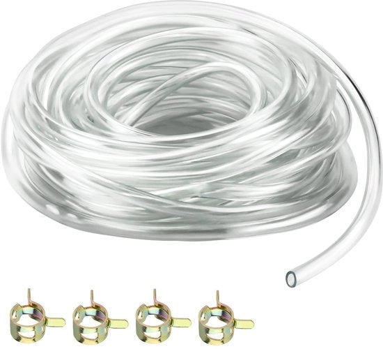 Slang in PVC trasparente 5 m - 8 mm x 11 mm - Con 4 morsetti - Flessibile - Duraturo - Per trasporto carburante