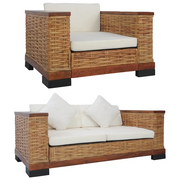 Set di Divani 2 pz con Cuscini in Rattan Naturale Marrone cod mxl 6844
